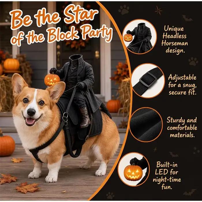 Costume de chat cavalier sans tête, costume d'Halloween effrayant en 3D pour chien, accessoires de déguisement pour animaux de compagnie, convient aux petits chats et chiens.