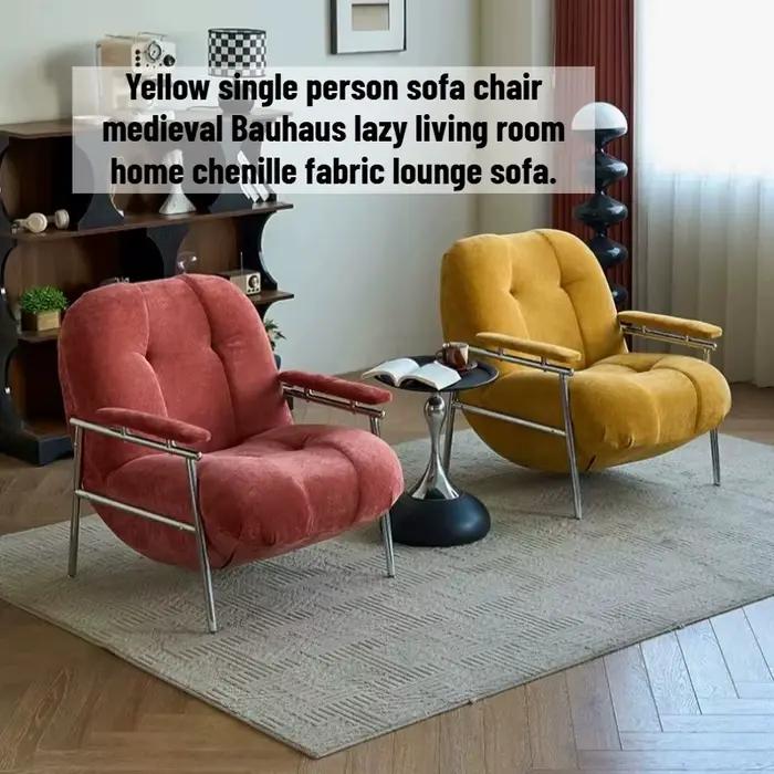 Fauteuil de chambre pour adultes, fauteuil individuel confortable et relaxant pour salon, fauteuil de maquillage jaune, fauteuils de salon, mobilier moderne du milieu du siècle