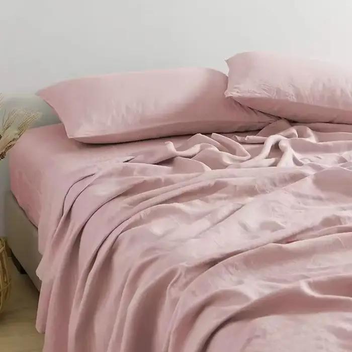 Ensemble de draps en lin 100% lavé, 3 pièces, draps de lit en lin naturel, 2 taies d'oreiller, liter
