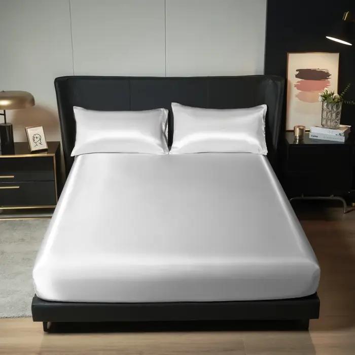 Kuup 100% Polyester 3 pièces surface satinée literie drap-housse et taies d'oreiller ensemble bande élastique autour du matelas housse de lit King