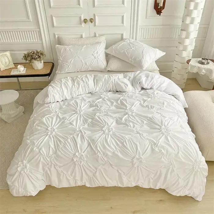 Ensemble de housse de couette à fleurs tridimensionnelles Beige, ensemble de literie doux, taille Qu