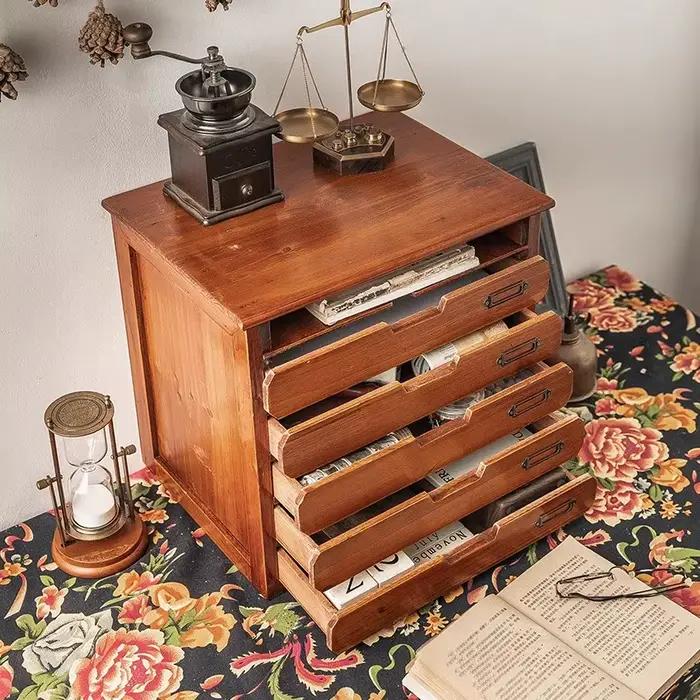 Boîte de rangement à tiroirs en bois