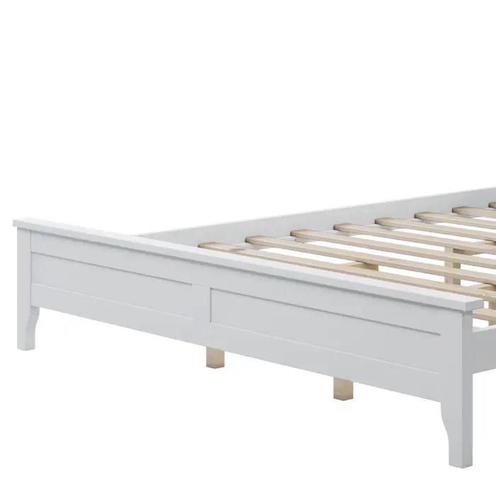 Lit à plateforme moderne en bois massif blanc, queen size