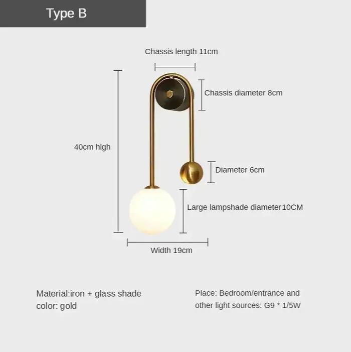 Moderne chambre chevet applique murale lampe boule de verre LED or décor à la maison salon couloir éclairage intérieur