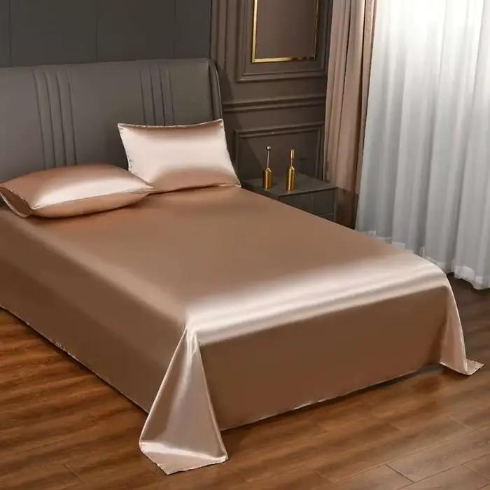 Draps de lit d'été en satin de soie – Drap plat uni