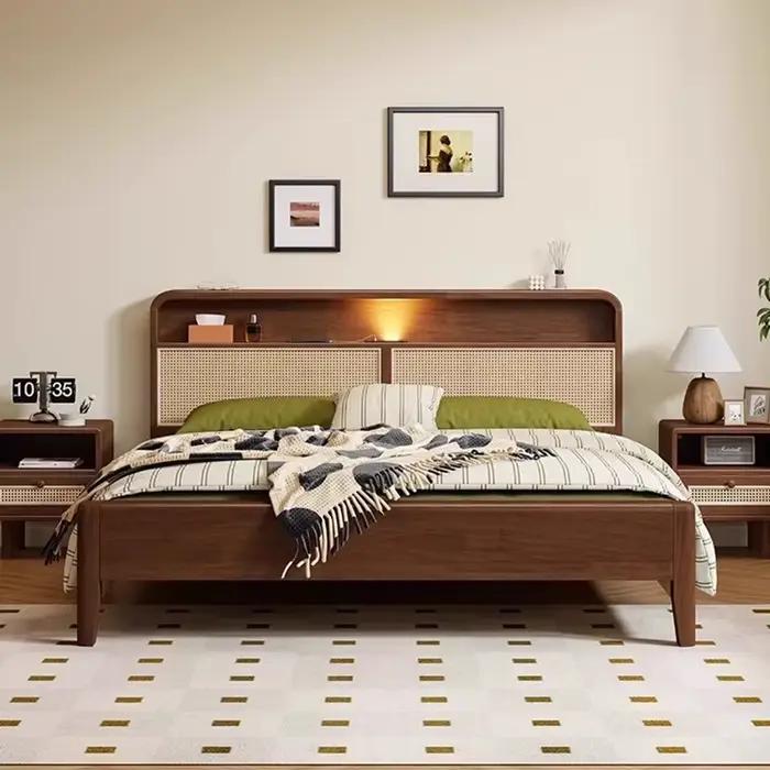 Lit tissé en rotin nordique minimaliste luxe moderne lit Double mortaise Tenon Structure Letto Matrimoniale meubles de chambre