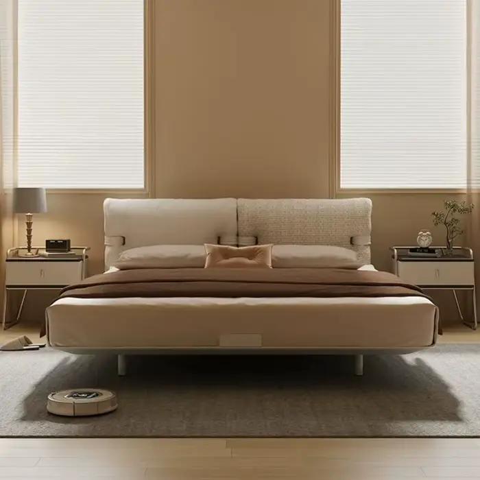 Lit double moderne de luxe 180x200cm avec suspension en acier carbone