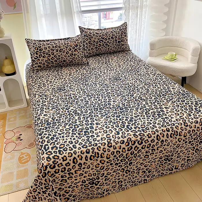 Draps de Lit Plats Imprimé Léopard pour Lit Double, Simple/Queen/King, 150x200