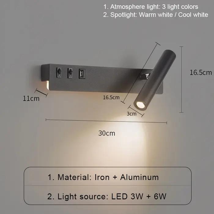 Lampe murale LED nordique moderne avec interrupteur