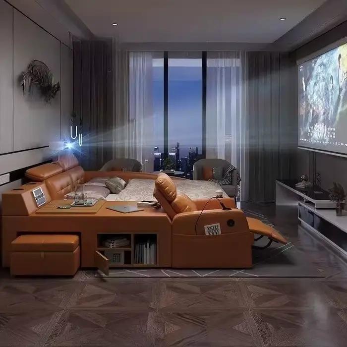Lit de chambre en cuir avec table de toilette intégrée