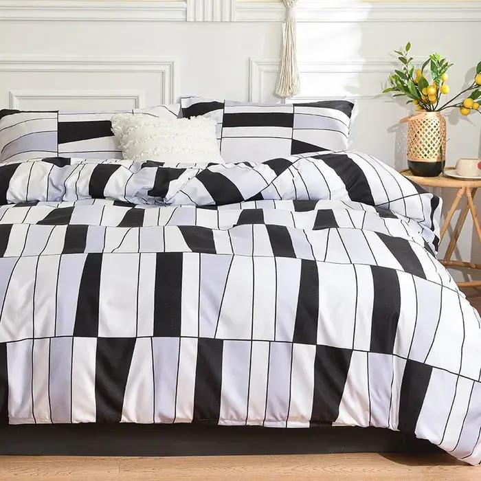 Parure de lit noire et blanche pour lit double