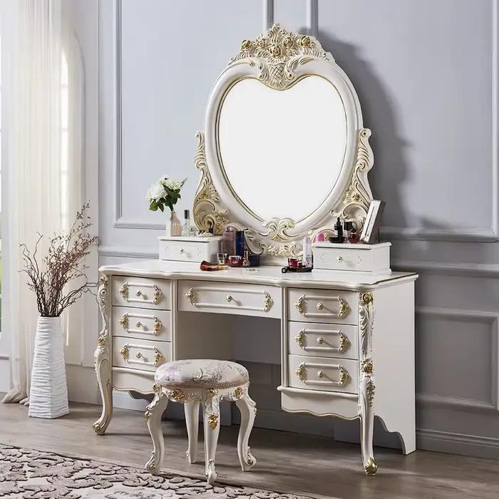 Commode européenne moderne, chambre à coucher pour fille, grande coiffeuse blanche de luxe, maquilla