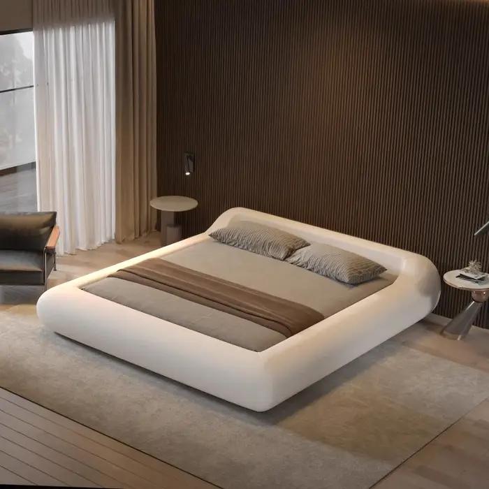 Cadre de lit Queen Size blanc avec tête de lit minimaliste