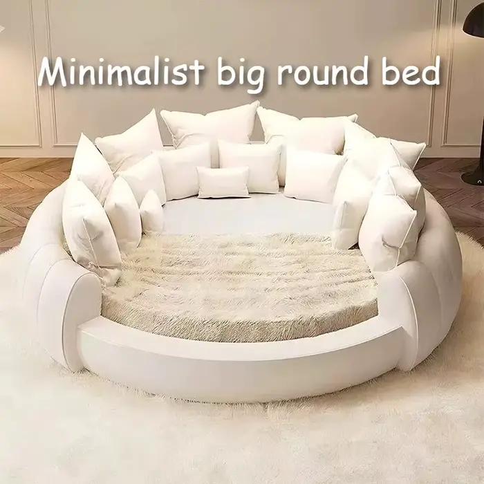 Lit Rond Esthétique avec Tête de Lit Rembourrée