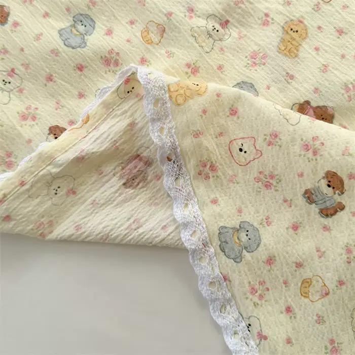 Drap de lit imprimé ours Kawaii, ultra doux, bord en dentelle, respirant, drap plat confortable, durable, lavable en machine, couvre-lit