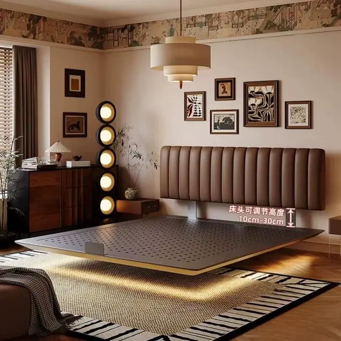 Lit 180x200cm 200x220cm 150x200cm Lit moderne de luxe en cuir haut de gamme avec suspension en acier carbone double pour chambre à coucher et cadres de lit