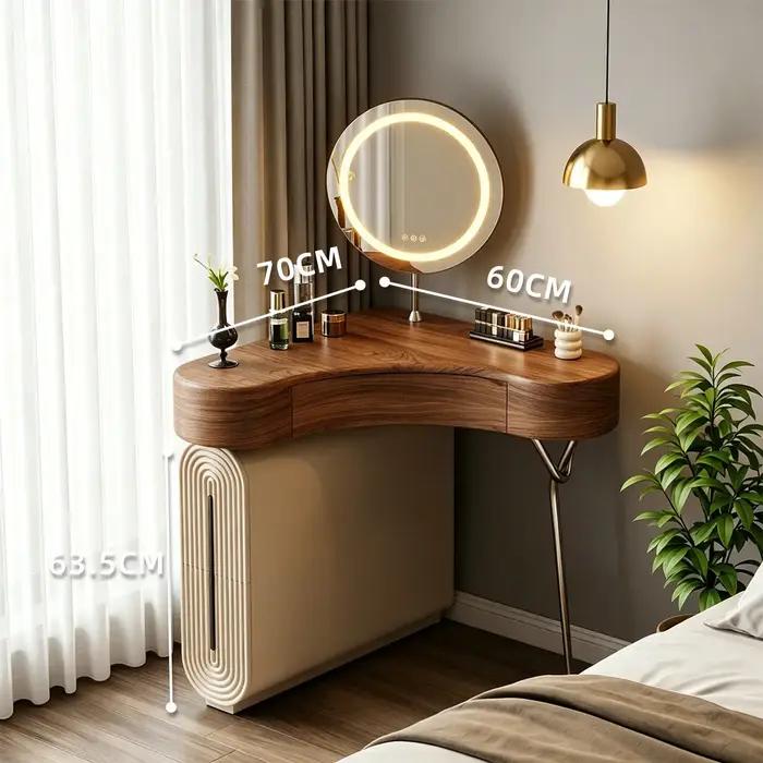 Coiffeuse d'angle en bois pour chambre à coucher avec miroir LED et tabouret
