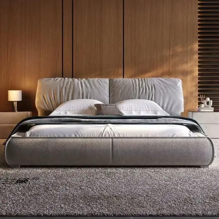 Lit double en tissu simple et luxueux pour 2 personnes