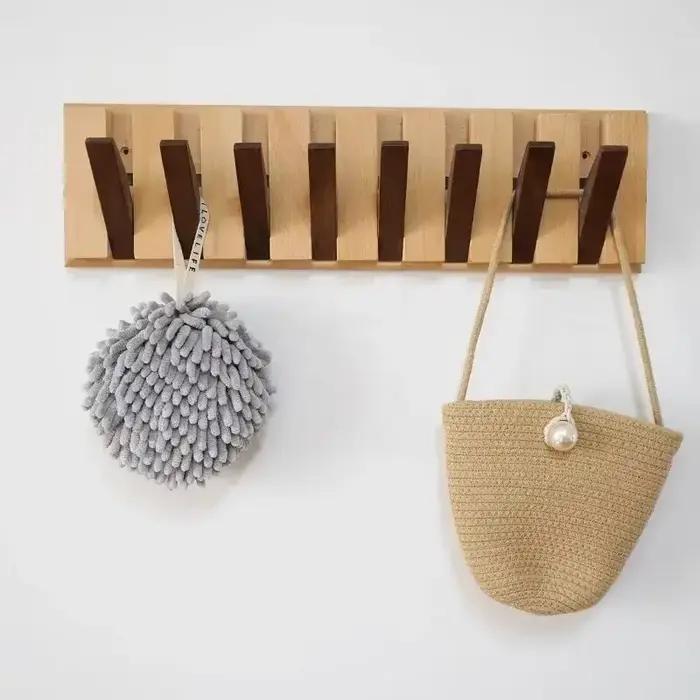 Porte-manteau mural suspendu, porte d'entrée sans poinçonnage, organisateur de vêtements en bois mas