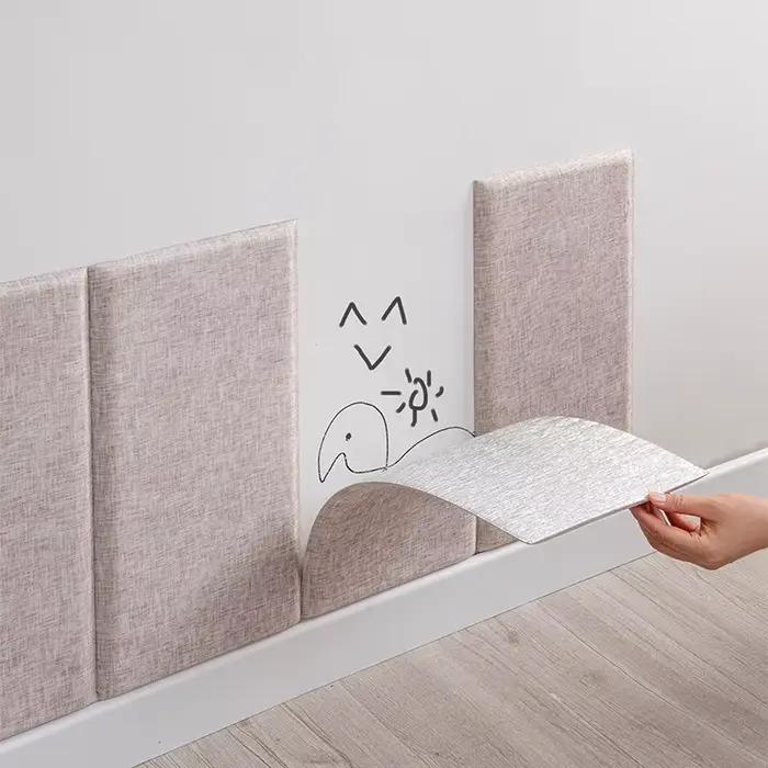 Panneaux muraux souples autocollants en lin pour tête de lit