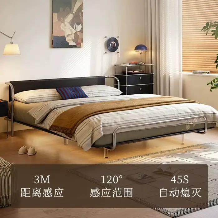 Lit 180x200 200x200 200x220cm Moderne de Luxe Suspendu en Acier Carbone, Lits et Cadres de Lit pour Chambre à Coucher, Lit Double Queen en Cuir Véritable