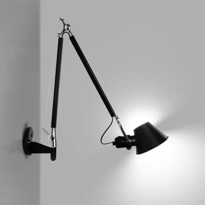 Lampe murale LED à bras Long italien, en métal argenté et noir, pour chambre à coucher, bureau, lampes de lecture, interrupteur E27, éclairage rotatif et réglable, décor