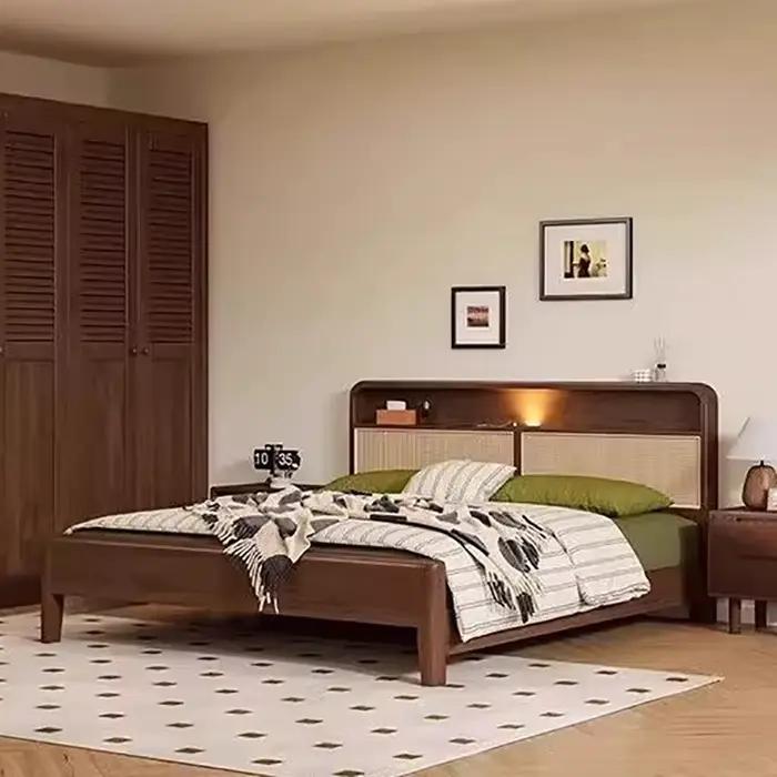 Lit tissé en rotin nordique minimaliste luxe moderne lit Double mortaise Tenon Structure Letto Matrimoniale meubles de chambre