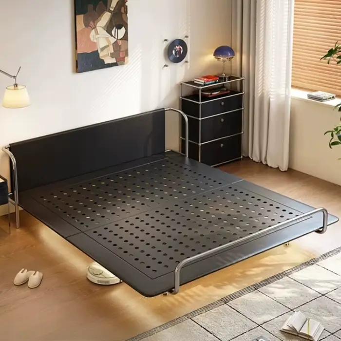 Lit 180x200 200x200 200x220cm Moderne de Luxe Suspendu en Acier Carbone, Lits et Cadres de Lit pour Chambre à Coucher, Lit Double Queen en Cuir Véritable