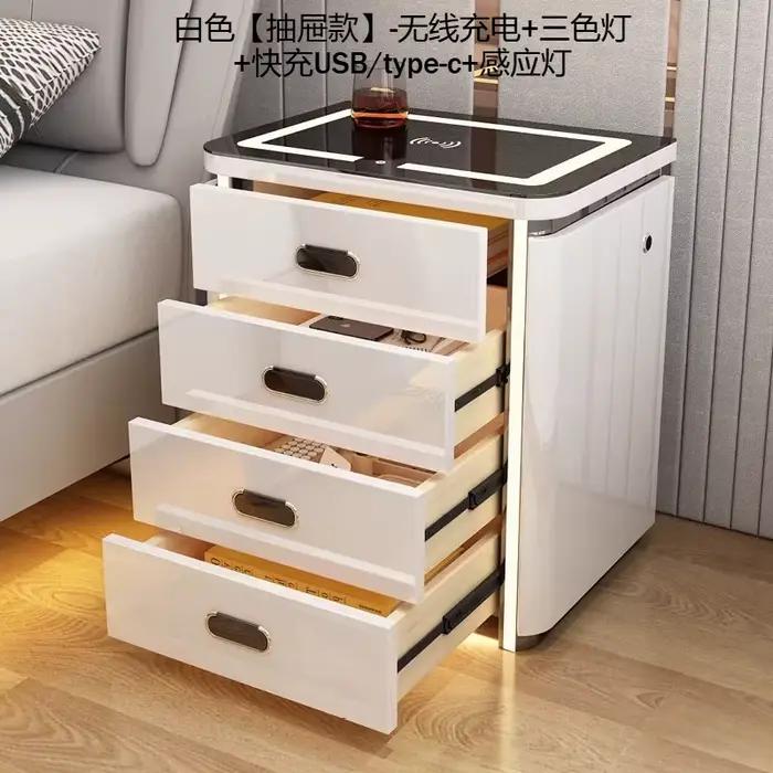 Table de chevet multifonctionnelle tendance avec station de charge, lampes de chevet en bois à comma
