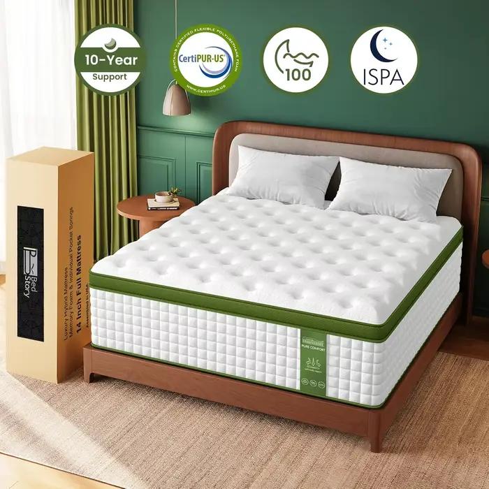 Matelas Queen Ferme 14 Pouces, Matelas Hybride à Gel Rafraîchissant – Soutien Ciblé Lombaire et des